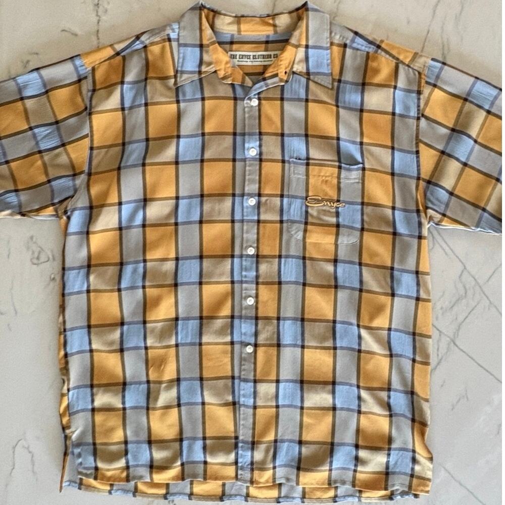 Y2K Vintage Enyce Baby Blue Yellow Plaid Short Sleeve Shirt Mens 2XL